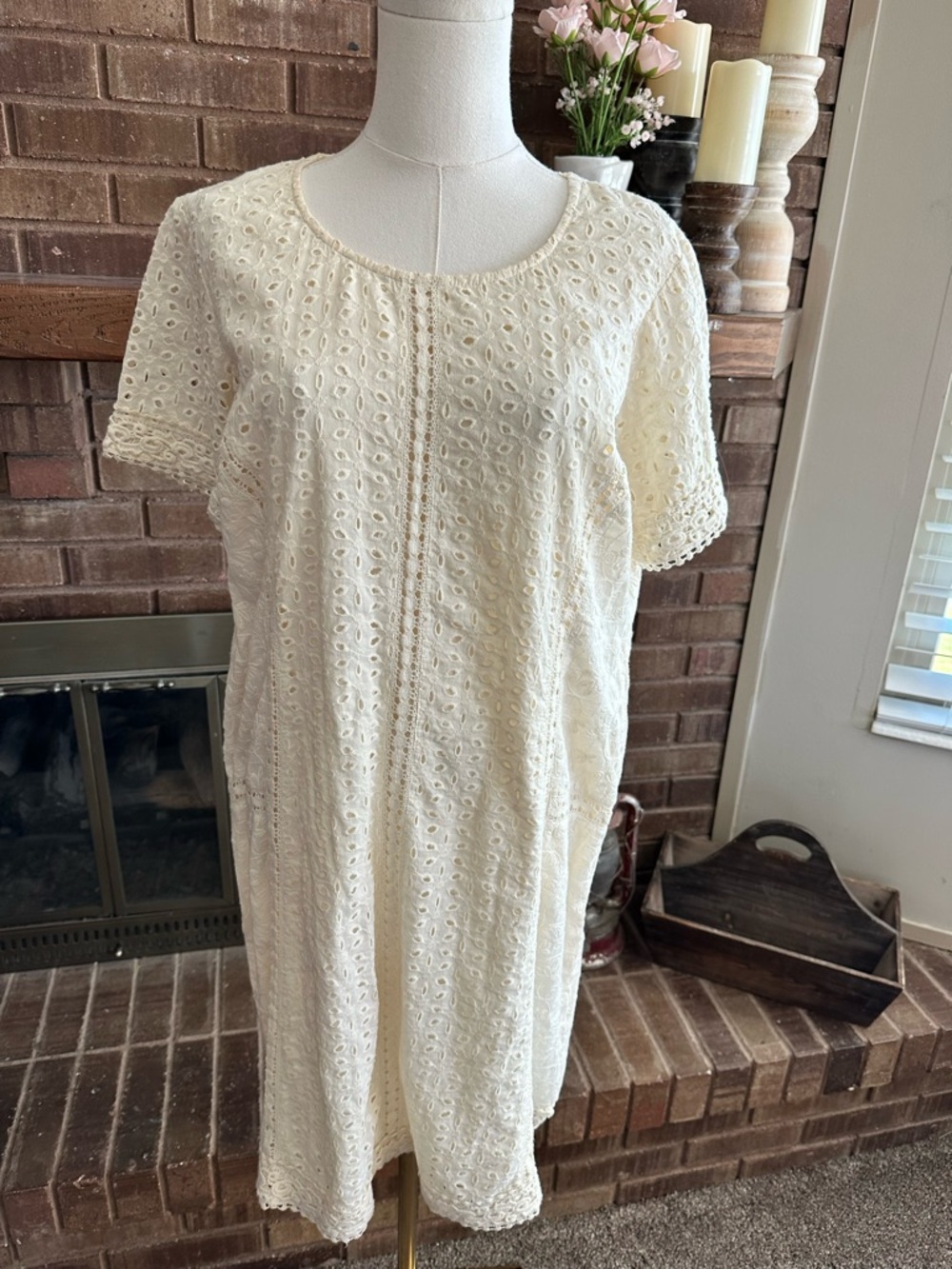 Sundance Catalog Eyelet & Crochet Trim Shift Dress